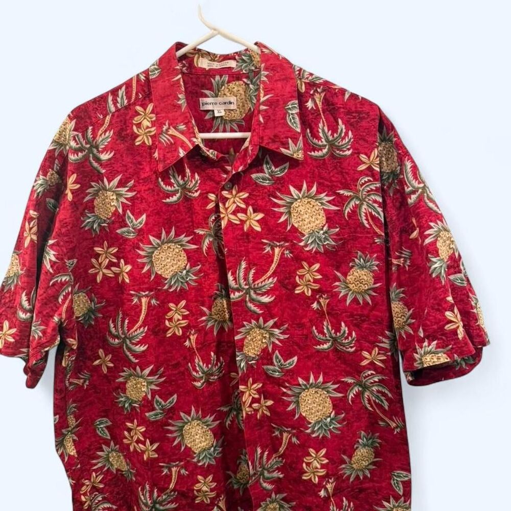 Pierre Cardin. Xl 100% cotton Red pineapple Hawaiian shirt #hawaiian